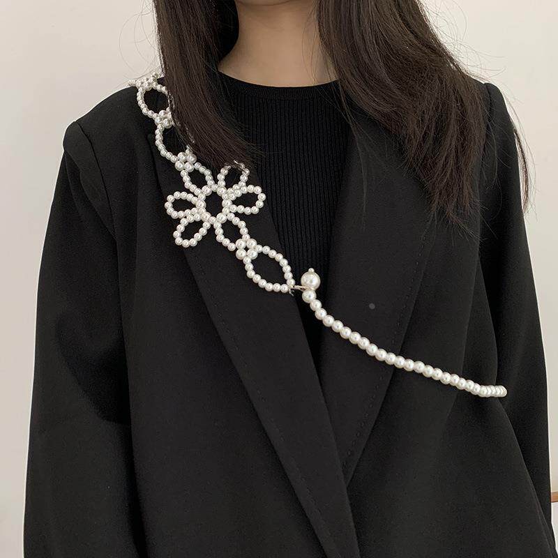 一朵花背带珍珠腰链女装饰西装裙子复古时尚百搭jk腰带现货定制