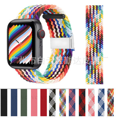 适用apple watch 8/ULtra苹果手表S7/SE卡扣编织弹力尼龙回环表带