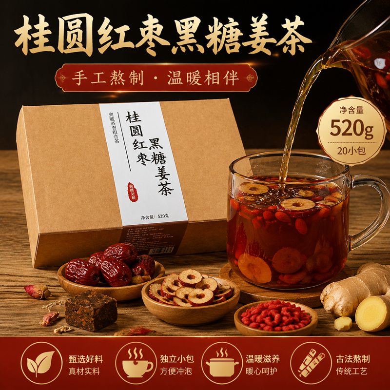 黑糖姜枣茶补气补血女人贫血调理气血不足月经量少调经暖宫养生茶