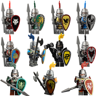 适配乐高中世纪城堡皇冠骑士位移兽骑士白马中古骑士积木人仔玩具