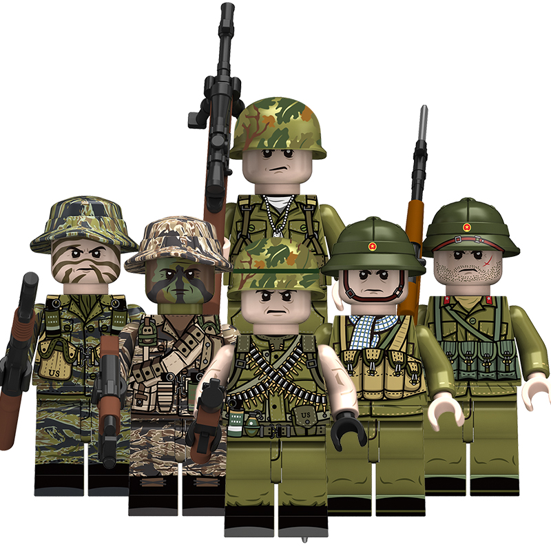适配乐高N701-706越战美军步兵越士兵人仔积木军事拼装儿童玩具