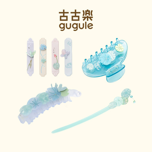 古古楽gugu诗画系列夏日蜻蜓发夹荷叶抓夹发簪香蕉夹百搭创意边夹