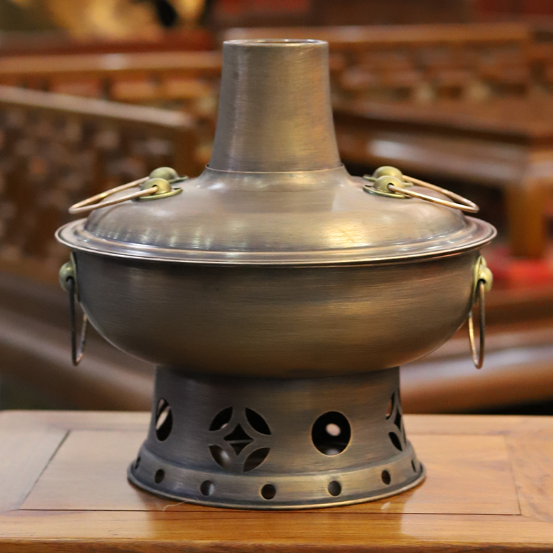 环保油双人铜火锅老北京老式单人锅酒精锅紫铜商用新绛铜锅火锅炉