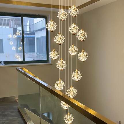 新链接别墅复式楼楼梯间长吊灯挑空loft公寓现代简约轻奢挑高客厅