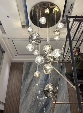 后现代简约loft复式楼大吊灯别墅挑高客厅楼梯灯具熔岩餐厅吊灯
