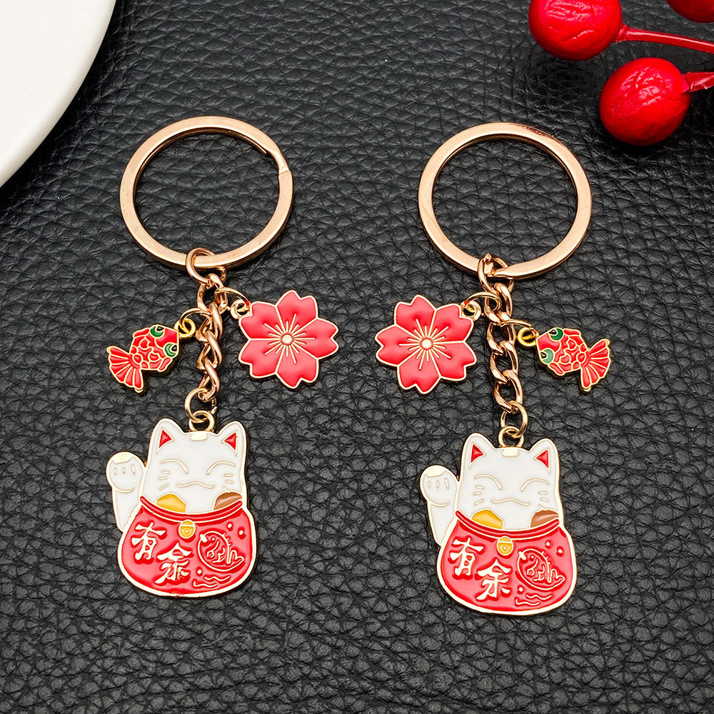 创意个性祝福红色年年有余锦鲤樱花钥匙扣包包汽车简约挂饰小礼物