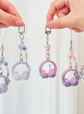 原创爱上音乐耳机手机链酷炫百搭ccd咕卡链学生背包挂件钥匙扣
