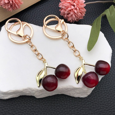 韩系创意可爱树脂红色kc金水果渐变樱桃钥匙扣饰品包包挂饰小礼品