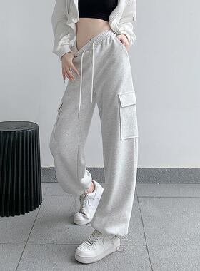 灰色运动裤女宽松束脚抽绳卫裤2026新款春秋季小个子阔腿工装裤子