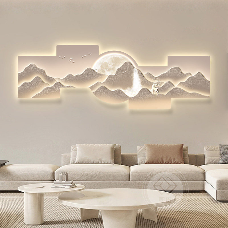 背有靠山客厅装饰画奶油风高级感山水灯画轻奢金山沙发背景墙挂画