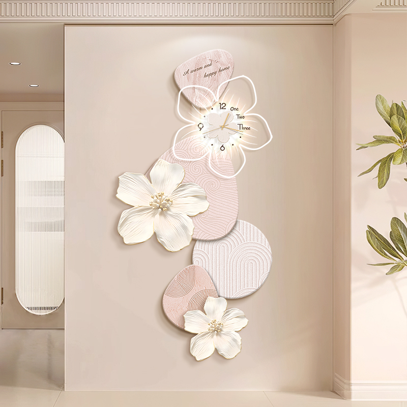 奶油风入户玄关装饰画带钟