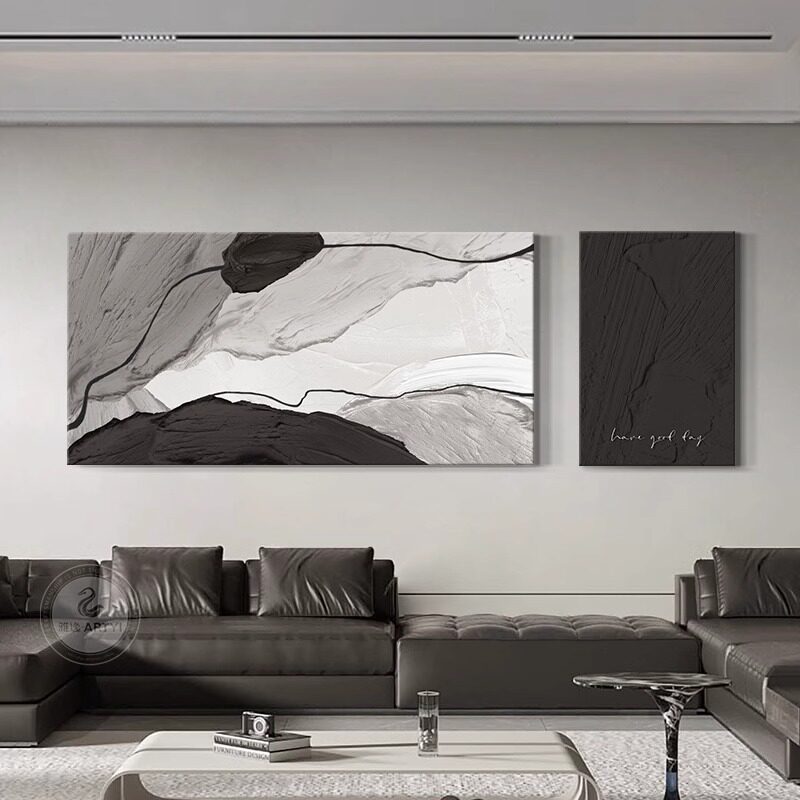 现代简约客厅装饰画极简风砂岩沙发背景墙挂画高级感抽象双联挂画