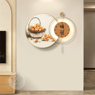 暖居客厅表挂钟装 圆形餐厅高档壁灯画 饰画2024新款 乔迁家用新中式