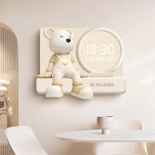 奶油风电表箱装饰画暴力熊带钟表餐厅配电箱遮挡电闸箱时钟挂画