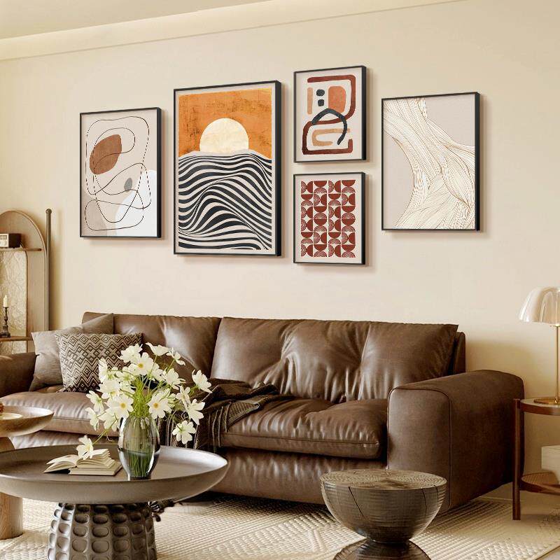 中古风装饰画沙发背景墙奶油风壁画客厅复古艺术画北欧挂画组合画