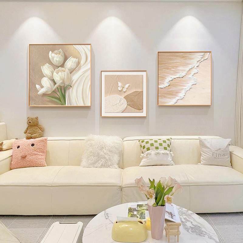 奶油客厅装饰画沙发背景墙抽象北欧高级感2026新款壁画风挂画肌理