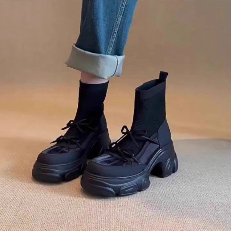 进口2025新款韩系休闲短靴女舒适圆头厚底时尚百搭蝴蝶结设计女瘦