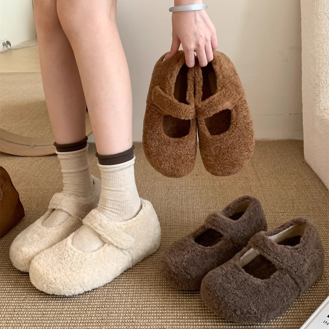 进口软糯小土豆~内增高5CM毛毛鞋加绒玛丽珍鞋勃肯鞋女秋冬季厚底