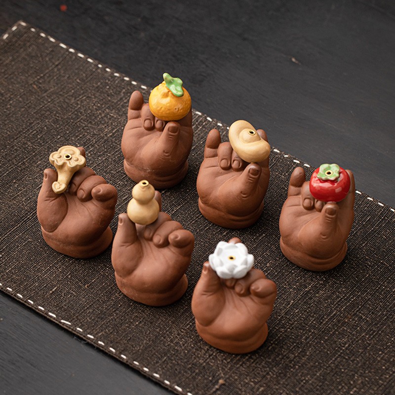 日本进口【佛手】创意陶瓷柿子橘子线香炉家用室内香插座托禅意茶