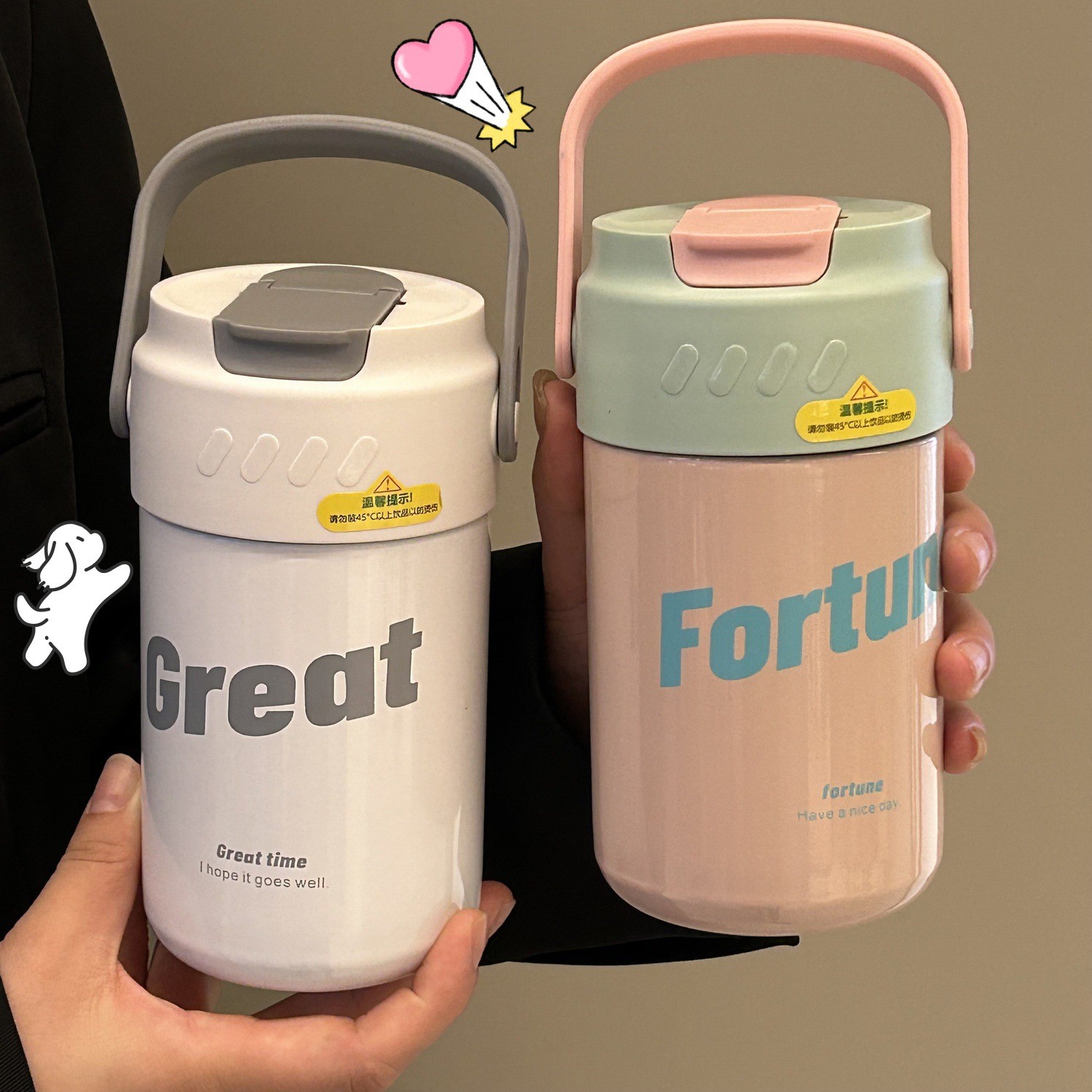 进口2023花茶保温杯水杯女学生带提手便携吸管杯咖啡杯定制杯定制