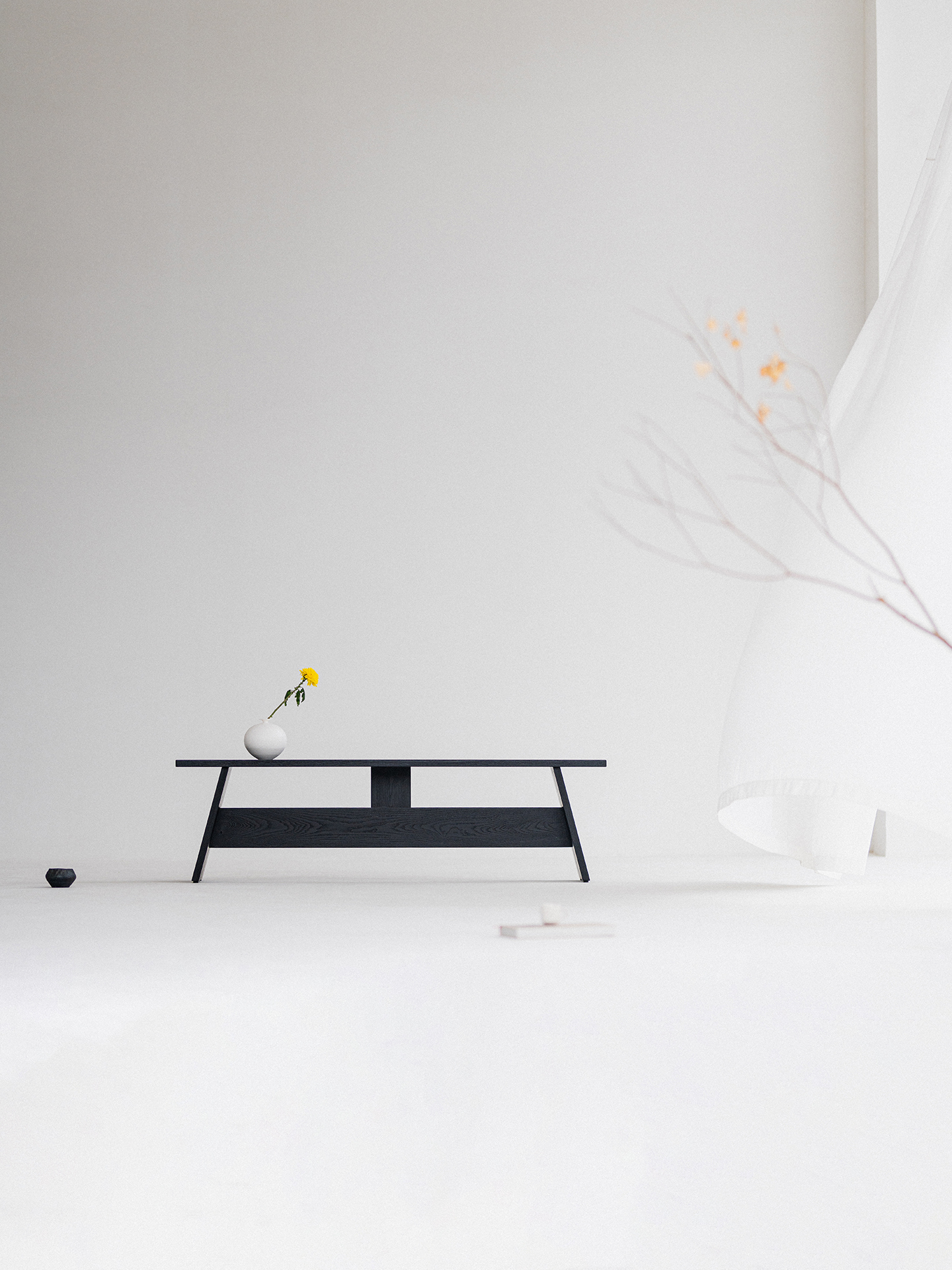 婺园 飞鸟长凳 白蜡木家用实木餐椅侘寂风入户换鞋凳床尾凳木板凳