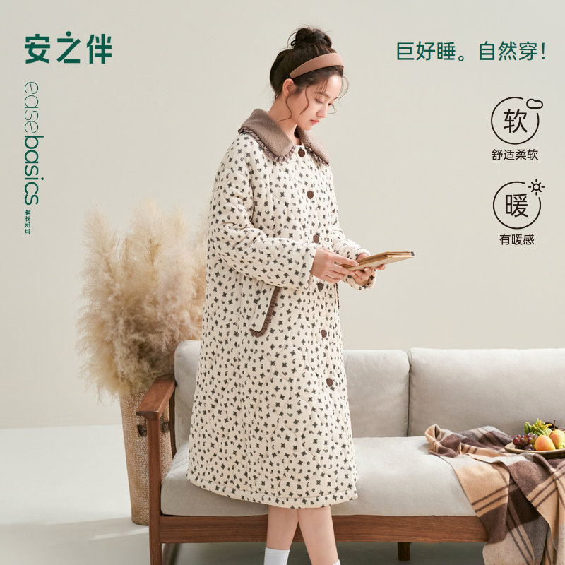 安之伴睡袍女冬季睡衣珊瑚绒三层夹棉加厚保暖甜美中长睡裙家居服,女士内衣/男士内衣/家居服,睡袍/浴袍,淘宝优惠券,粉丝福利购,淘宝优惠卷