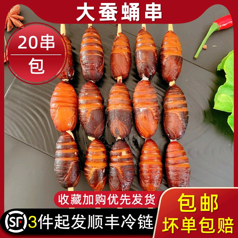 大蚕蛹串蝉蛹串冷冻烧烤串食材20串/包商用油炸家庭烧烤串蛋白质