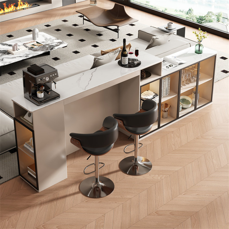 定制吧台桌家用实木沙发靠背柜岩板一体长条桌餐边隔断柜客厅岛台