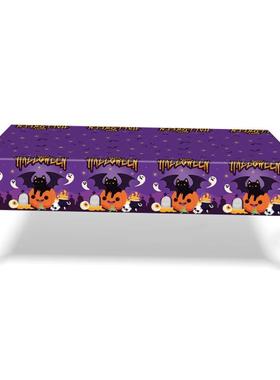 New Halloween Party Tablecloth Black Cat Pumpkin Theme Purpl