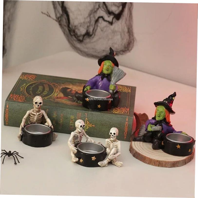 1pcs Halloween Skull Candle Holder Gothic Witch Skeleton