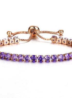 BJ71051 Crystal Bracelet镶嵌水晶推拉手錬女士金色满钻单排手饰