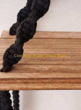 92MF Bohemian Hanwoven Floating Shelf Wood Wall Mounted
