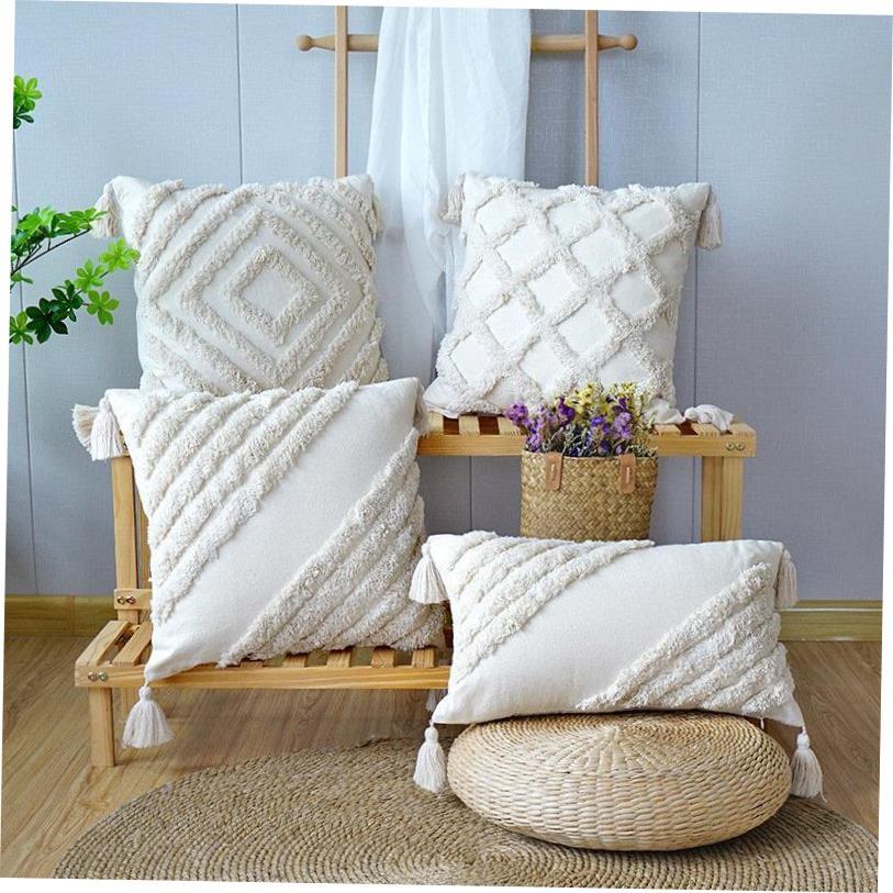 Premium Tufted Sofa Cushion Cover with Tassel Bohemian Handm