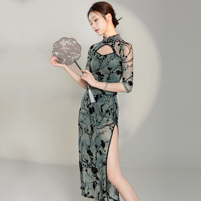 舞中曲古典舞旗袍舞蹈服复古民国风显瘦中国舞练功服演出服装春夏