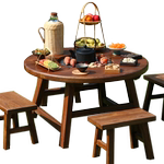 老榆木围炉煮茶桌子家用室内阳台小茶几实木茶桌庭院烧烤火锅矮桌