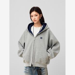 【Achock官方店】空气层拼色简约基础款双拉炼外套百搭连帽卫衣男