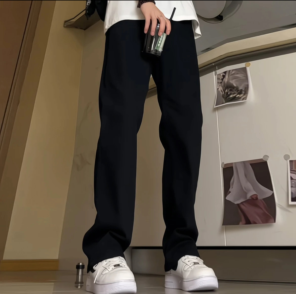 PRESSURE拉链水洗直筒牛仔裤