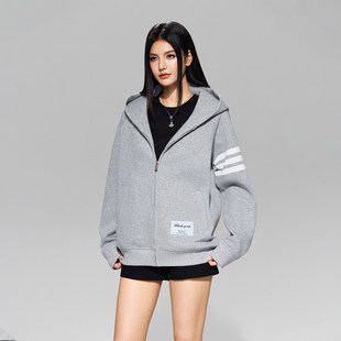 【Achock官方店】经典杠条纹拉链连帽开衫卫衣基础显瘦百搭外套女