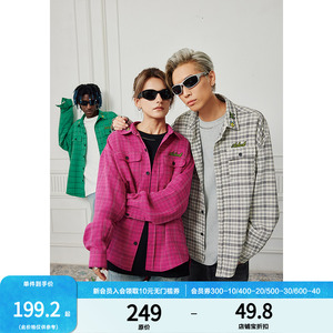 Achock美式嘻哈撞色手写体logo刺绣衬衣潮牌原创宽松情侣格子衬衫