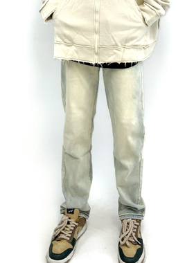 新因素黄泥染牛仔裤微弹美式高街水洗复古裤子男女款百搭休闲裤