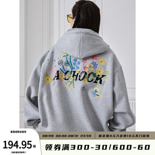 【Achock官方店】潮牌拉链开衫运动休闲美式花卉刺绣重磅开衫卫衣