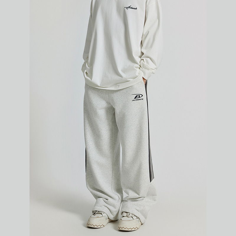 【Achock官方店】高街国潮条纹运动裤美式复古拼接直筒潮牌阔腿裤