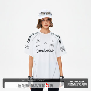Achock sports户外运动双层线条字母设计短袖上衣26夏新款圆领T恤