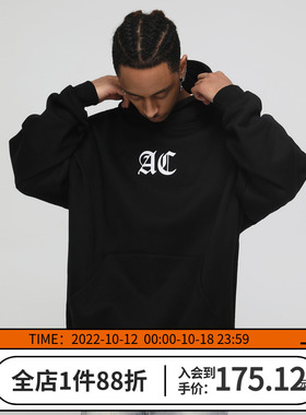 A chock原创基础款logo印花宽松休闲帽衫潮woo专属袋鼠兜连帽卫衣