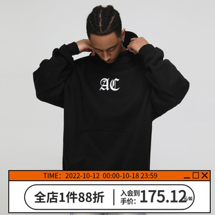 潮woo专属袋鼠兜连帽卫衣 logo印花宽松休闲帽衫 chock原创基础款