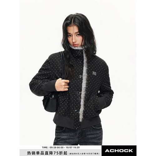 【Achock官方店】2026冬新品毛领短款棉服波点刺绣保暖棉衣外套冬