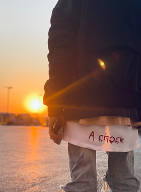 A chock原创自主19ss高街前短后长印花潮woo专属开叉下摆打底长袖