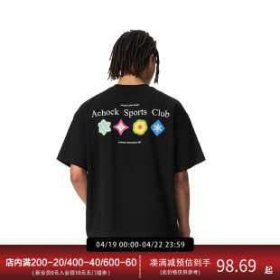 【Achock官方店】四时花境花瓣印花短袖T恤男女新款潮牌上衣情侣