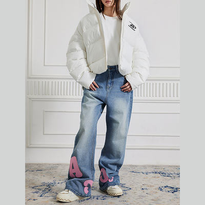 【Achock官方店】潮牌重磅刺绣牛仔裤美式高街直筒微喇叭长裤男女