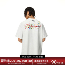 【Achock官方店】花体刺绣logo短袖T恤男女潮牌美式宽松半袖情侣